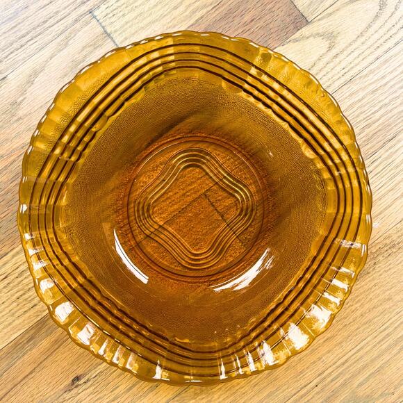 Vintage Other - Vintage Rare Duralex Frosted Brown Amber Glass Wave Serving Bowl France